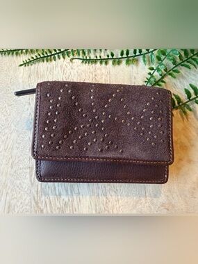 Brown Suede Studded Women's wallet / Fossil -sample / no logo / genuine leather